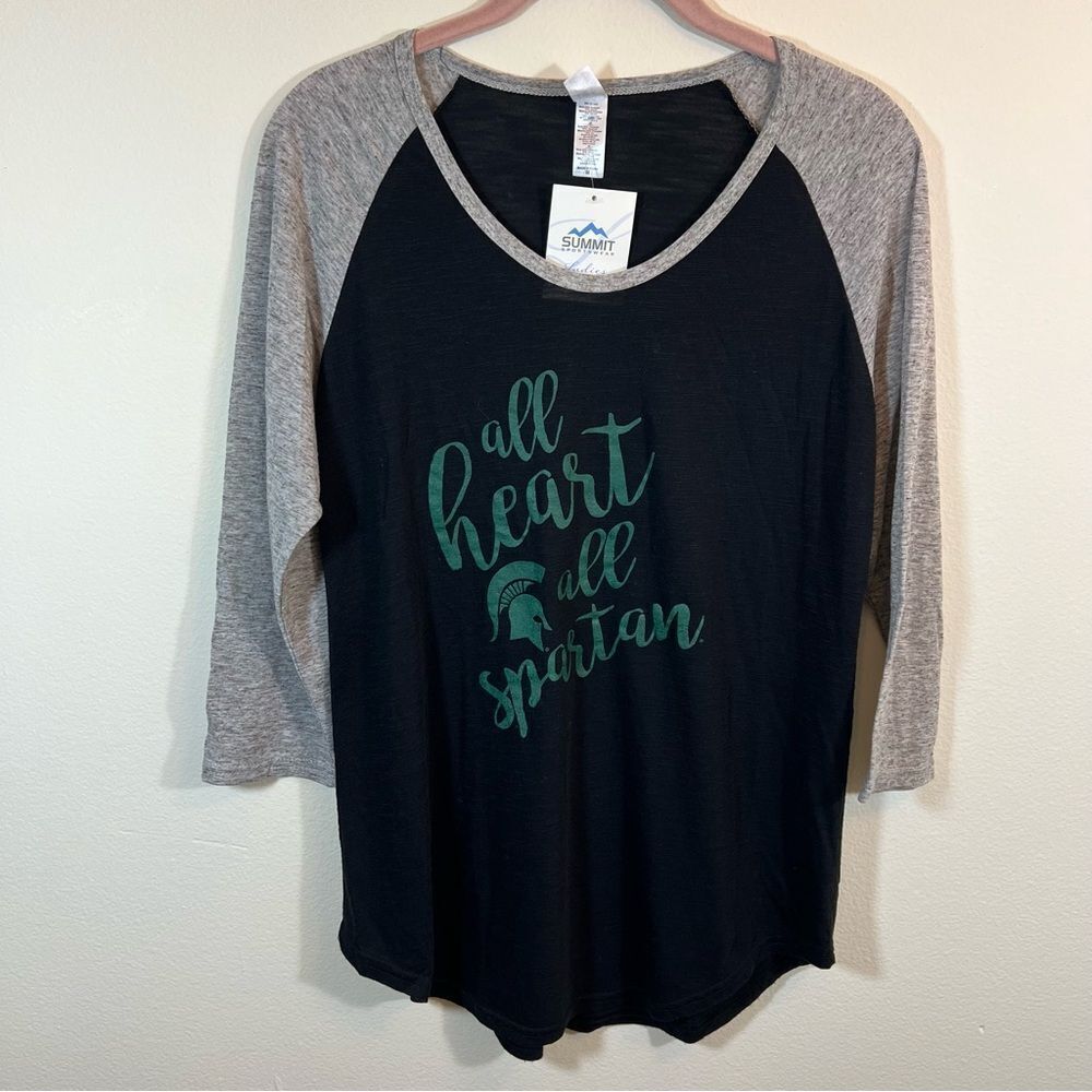 Summit Women’s Black Gray Michigan All‎ Heart All Spartan Top Medium NWT